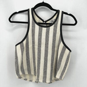 TOBI Tank Top Cropped Knit Black Ivory Striped Size M Keyhole Back Preppy Glam